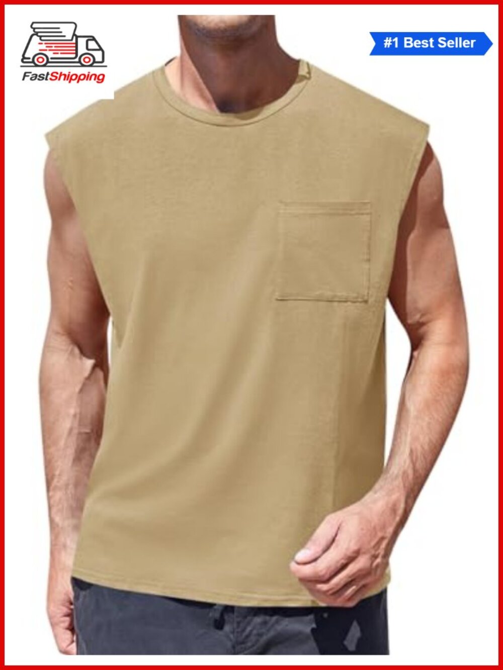 ✨ Men's Sleeveless Workout Tank Top with Pocket Moisture Wicking Crewneck Loose